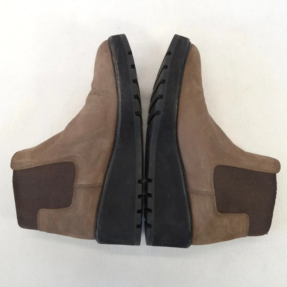 Eileen Fisher Brown Leather Platform Wedge Ankle Boots Nubuck Size 10